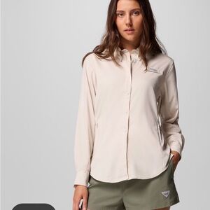 Women's Tan PFG Snap Button-Up Shirt
